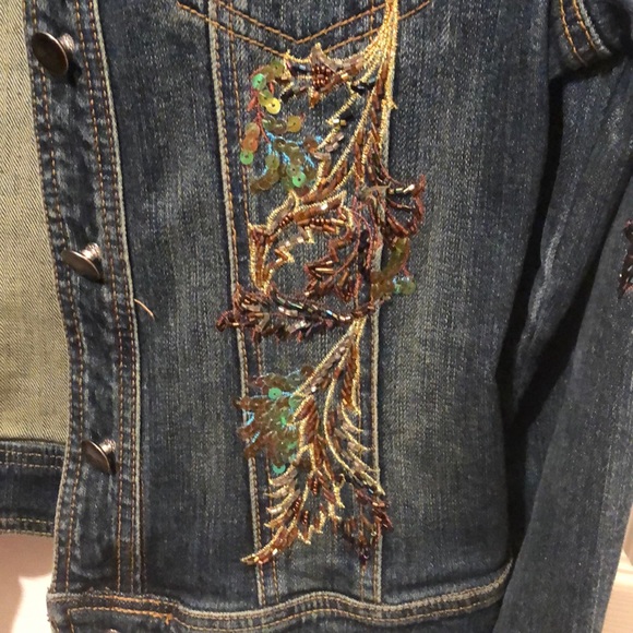 Beaded embroidered embellished denim jean jacket S - Picture 4 of 7